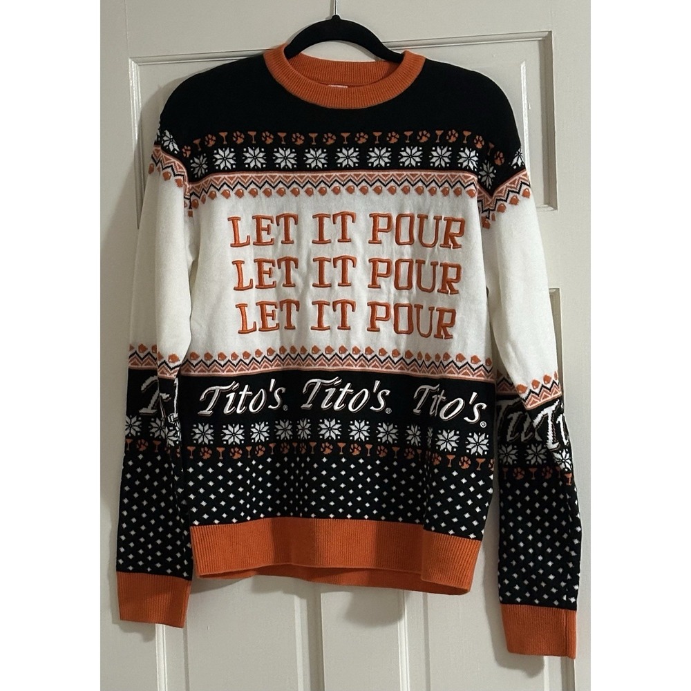 Tito's Christmas Sweater Size Small‎ With Bandana And Christmas Ornament